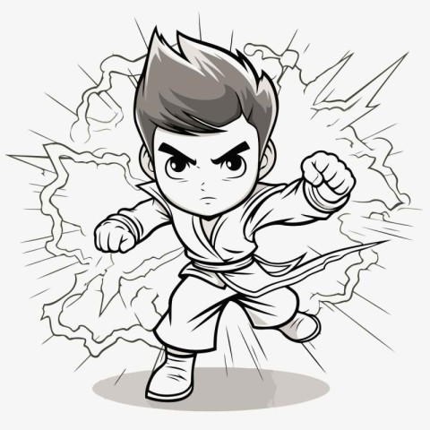 Kung fu kung fu boy cartoon vector illustration graphic design.