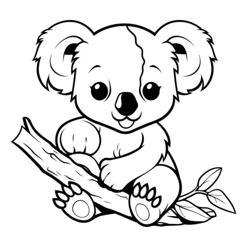 Coloring book for children. Koala bear sitting on a branch