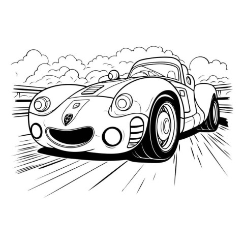 Black and white vector illustration of a vintage sports car on a