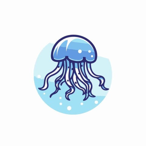 Jellyfish icon in flat color style. Marine animal vector illustr