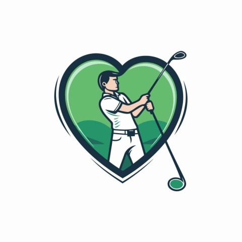 Golf club emblem with golfer and green heart. Vector illustratio