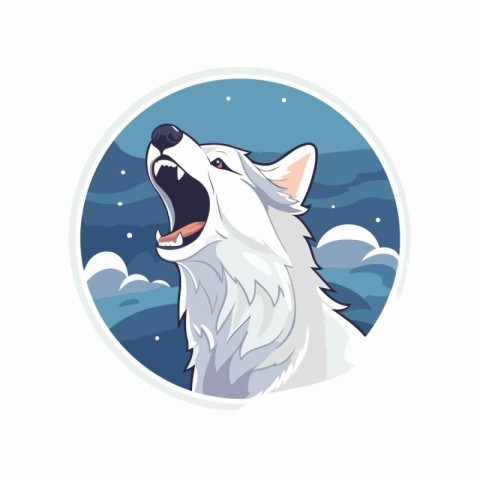 Illustration of a wolf howling in the sky. Vector illustration.