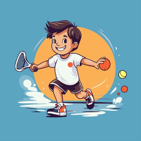 Boy playing table tennis. Vector illustration of a boy playing t