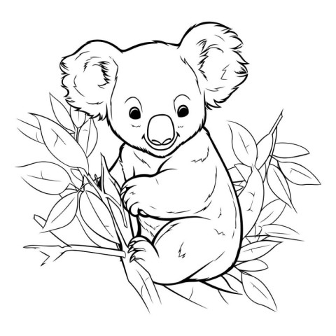 Cute koala sitting on the eucalyptus branch. Vector illustration