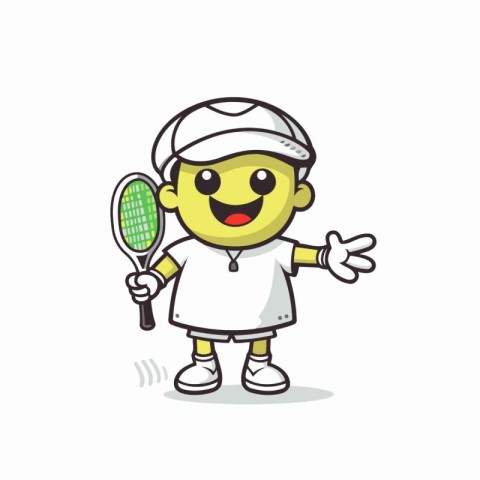 Cute tennis player cartoon character vector illustration. Cartoo