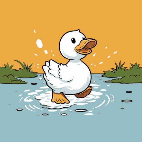 Illustration of a Cute Duck Walking in the Water - Vector