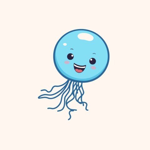 Cute jellyfish cartoon character. Vector flat illustration. Isol