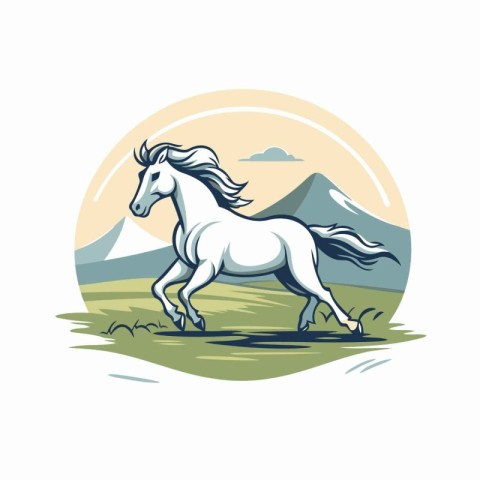 Horse in the field. Vector illustration of a white horse.