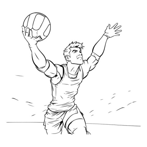 Volleyball player with ball. Black and white vector illustration