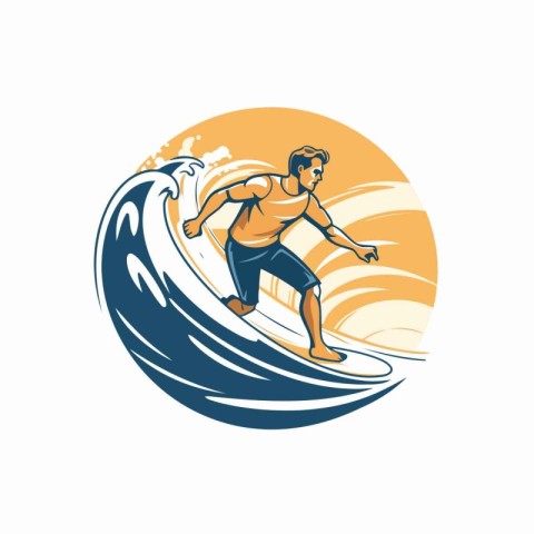 Surfer on a wave. Vector illustration. Design element for logo.