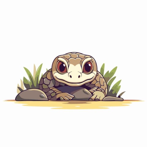 Cute cartoon snake in the grass. Vector illustration isolated on