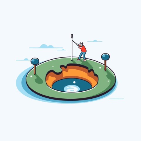 Golf course vector illustration. Flat design style with people p