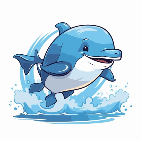 Cute cartoon killer whale jumping in the sea. Vector illustratio