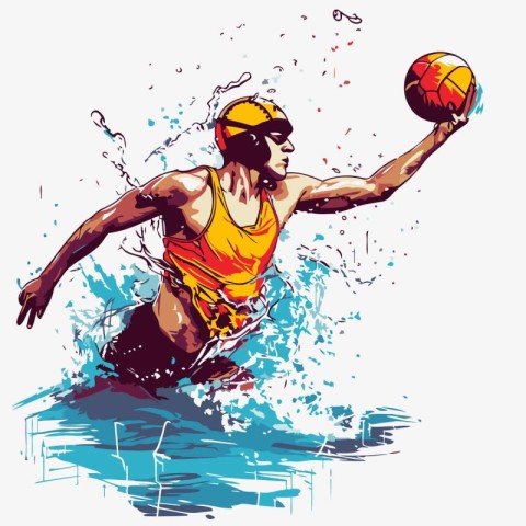 Water polo player in action. Vector illustration of a water polo