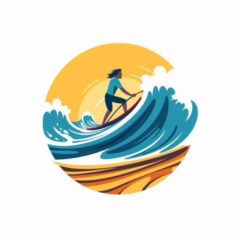 Surfer in the waves. Vector illustration in a flat style.