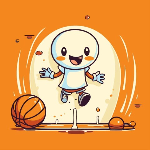 Cartoon character basketball player with ball. Vector illustrati