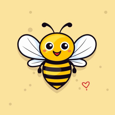 Cute cartoon bee on yellow background. Vector illustration of a