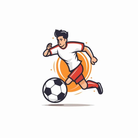 Soccer player kicking the ball. Vector illustration in cartoon s