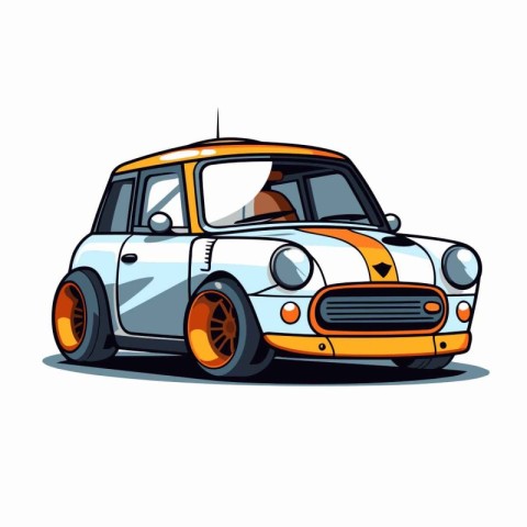 Retro car. Cartoon vector illustration. Isolated on white backgr