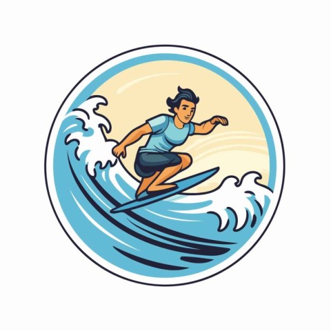 Vector illustration of a surfer riding a surfboard on the waves