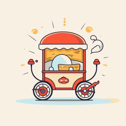 Vector illustration of ice cream cart. Flat line art style desig