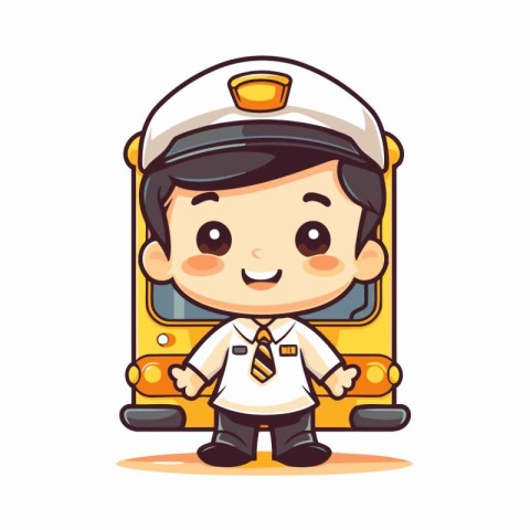 School bus driver cartoon character vector illustration. Cute sc