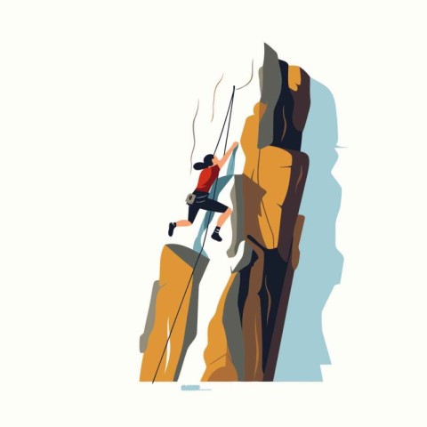 Climber on the cliff. Vector illustration in flat style.