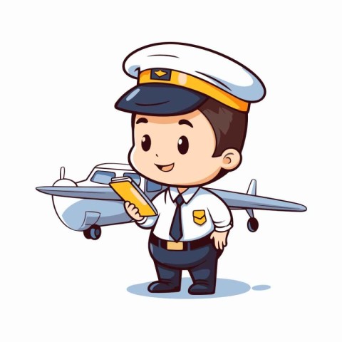 Cute pilot with airplane over white background. Colorful design.