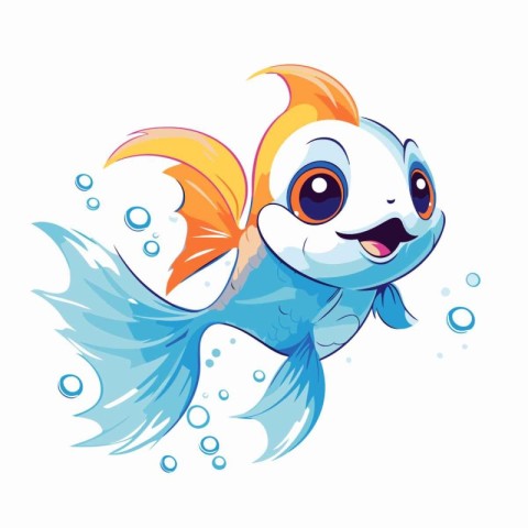 Cute cartoon goldfish isolated on white background. Vector illus