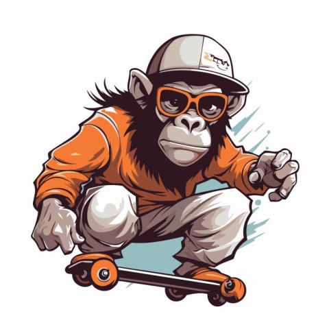 Monkey rides a skateboard. Vector illustration for your design.