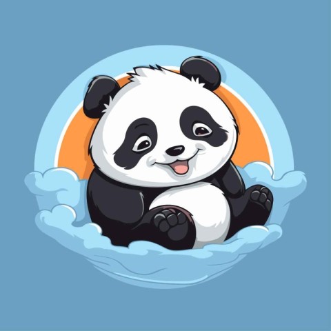 Cute cartoon panda sitting in the water. Vector illustration.