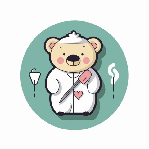 Cute polar bear holding a bow and arrow. Vector illustration.