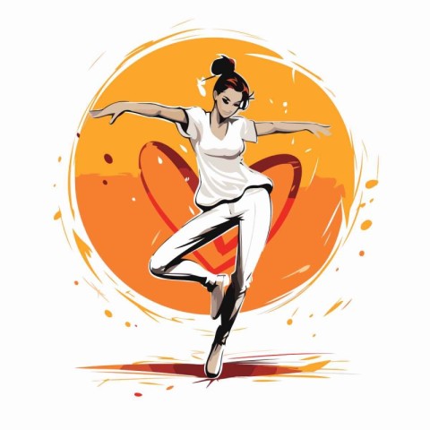 Beautiful young woman dancing hip-hop at sunset. Vector illustra