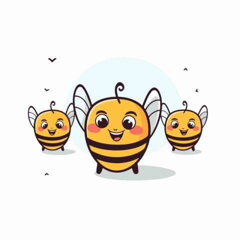 Cute bee cartoon character with happy face. Vector Illustration.