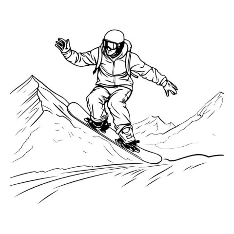 Snowboarder jumping on mountains. Extreme sport. Vector illustra