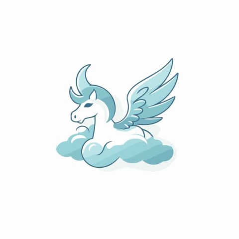 Unicorn with wings on a cloud. Vector illustration on white back