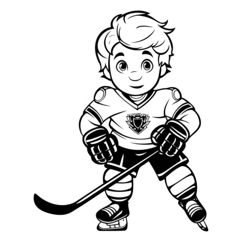 Ice hockey player. Black and white vector illustration for color