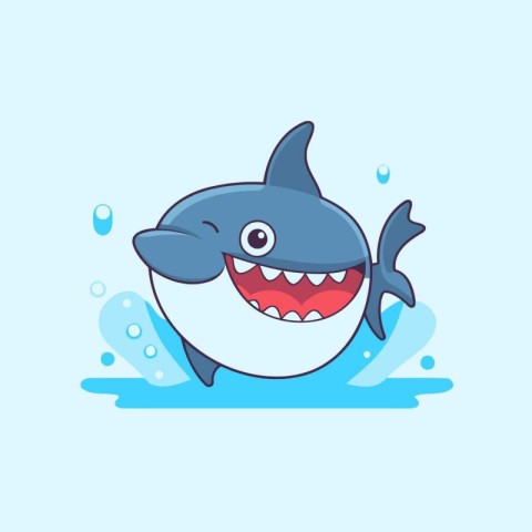 Cute cartoon shark. Vector illustration of a funny smiling shark