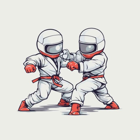 Astronaut fighting. vector illustration. Cartoon style. Vector i