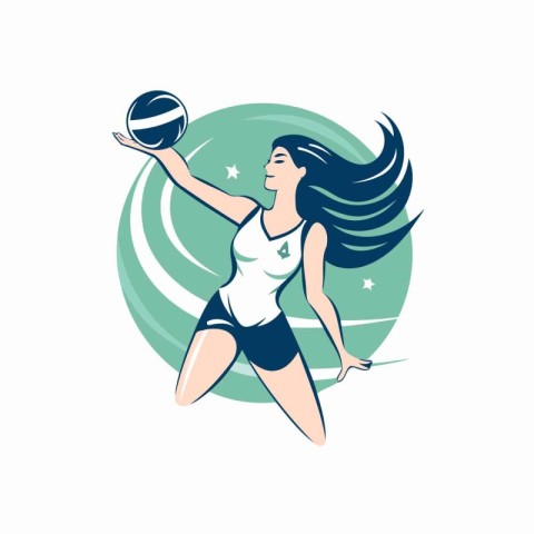 Volleyball player woman vector logo. Female volleyball player wi