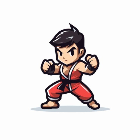 Taekwondo fighter cartoon character. Vector illustration in a fl