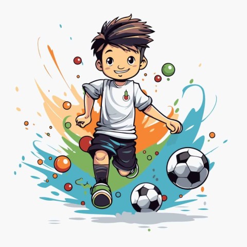 Cartoon soccer player with ball. Vector illustration for your de