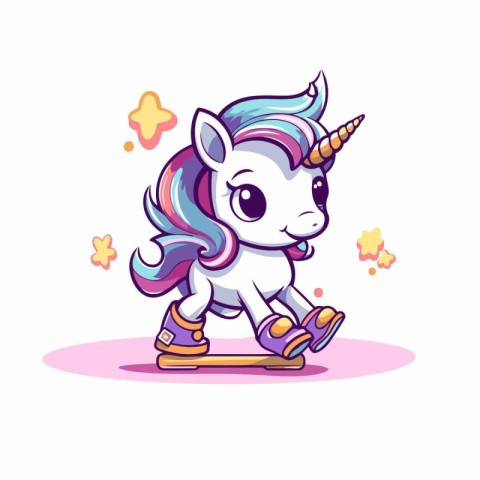 Cute cartoon unicorn skating on ice skates. Vector illustration.