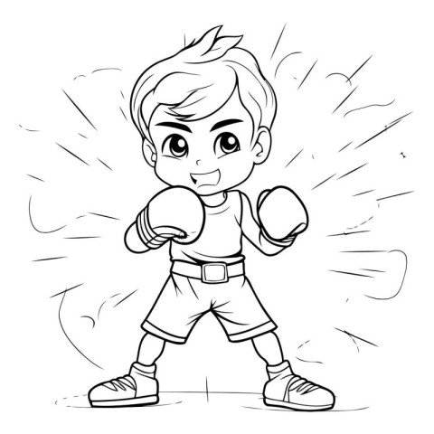 Cute little boy boxing. Vector illustration of a little boxer.