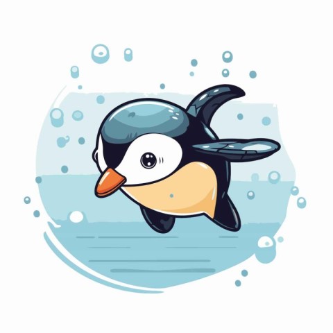 Cute cartoon penguin. Vector illustration isolated on white back