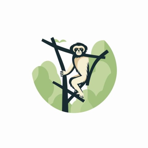 Chimpanzee on the tree icon. Vector illustration in flat style