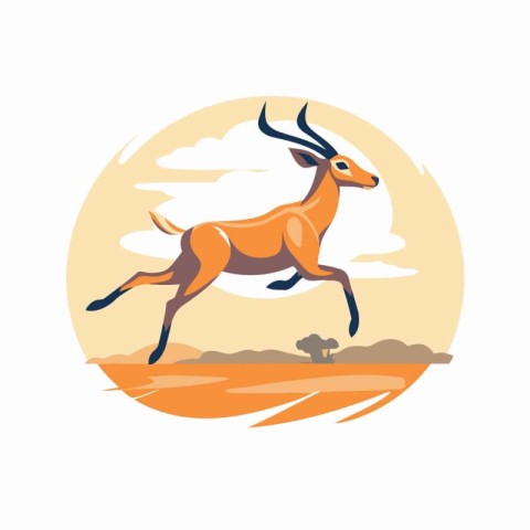 African antelope in the savannah. Vector illustration in flat st