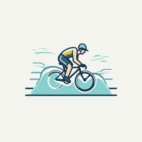 Cyclist riding a bicycle on the road. Vector illustration.