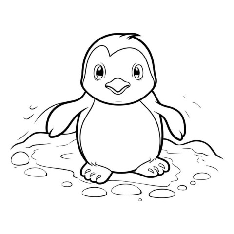 Coloring book for children: penguin sitting in the mud.