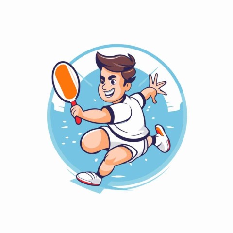 Badminton player with racket and ball cartoon vector illustratio